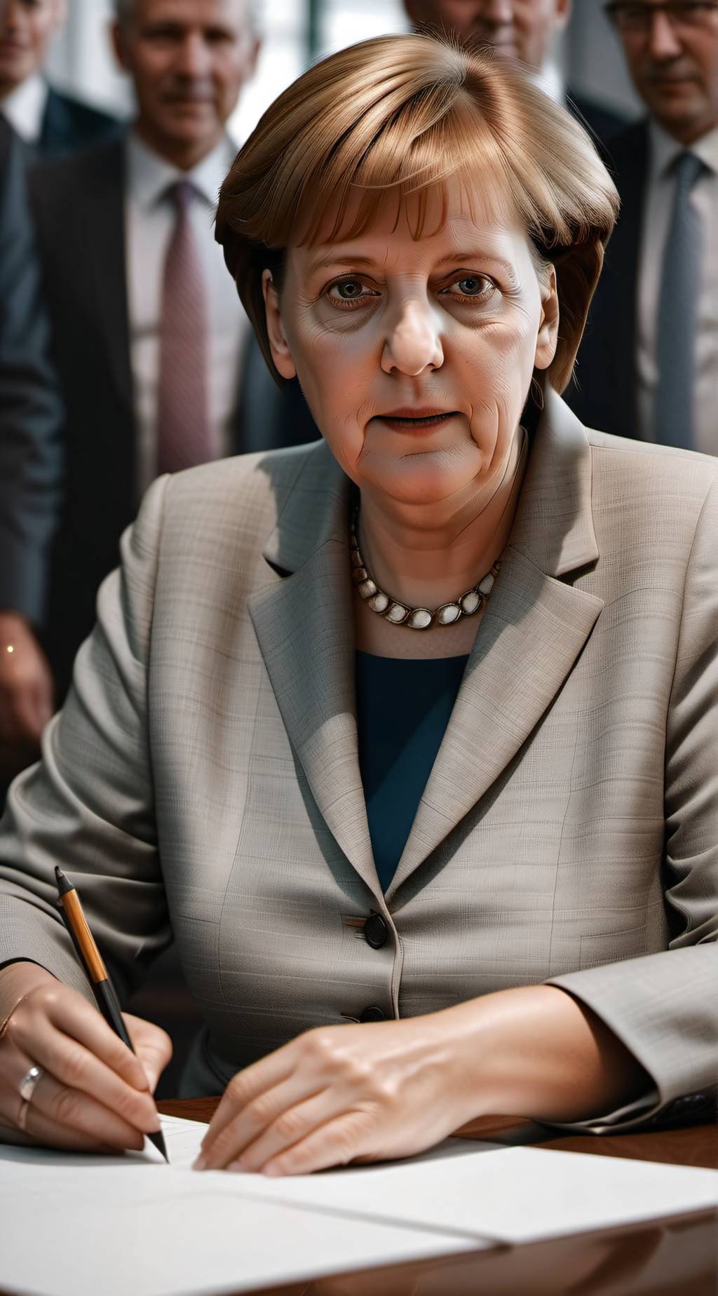 ai character: Angela Merkel  background