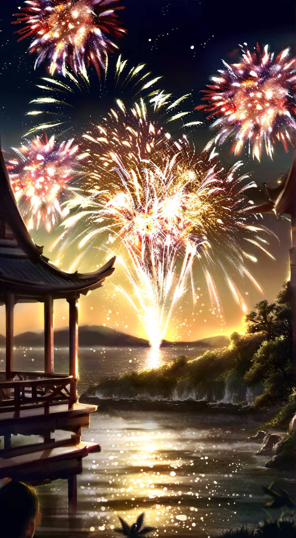 ai character: New Years Firework background