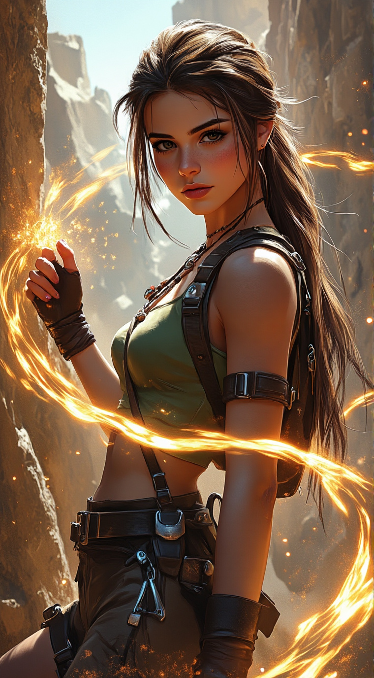 ai character: Lara Croft  background