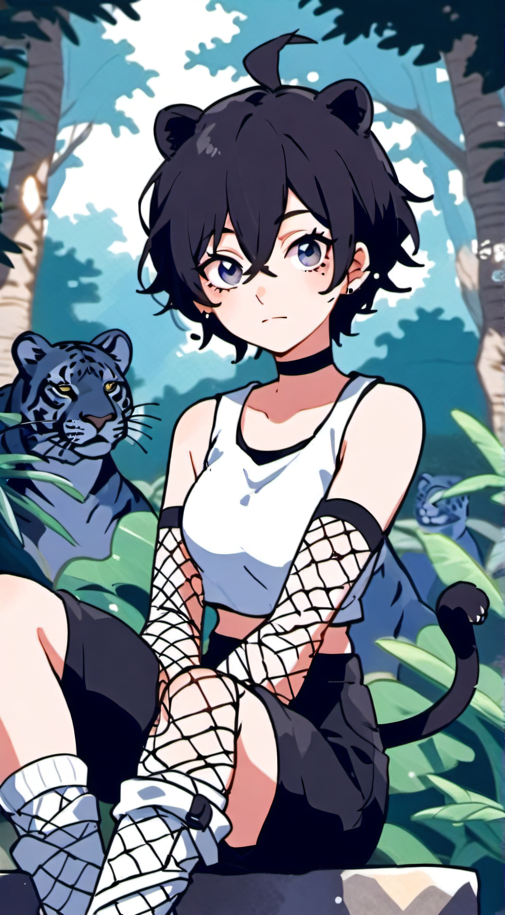 ai character: Panther Zinnia background