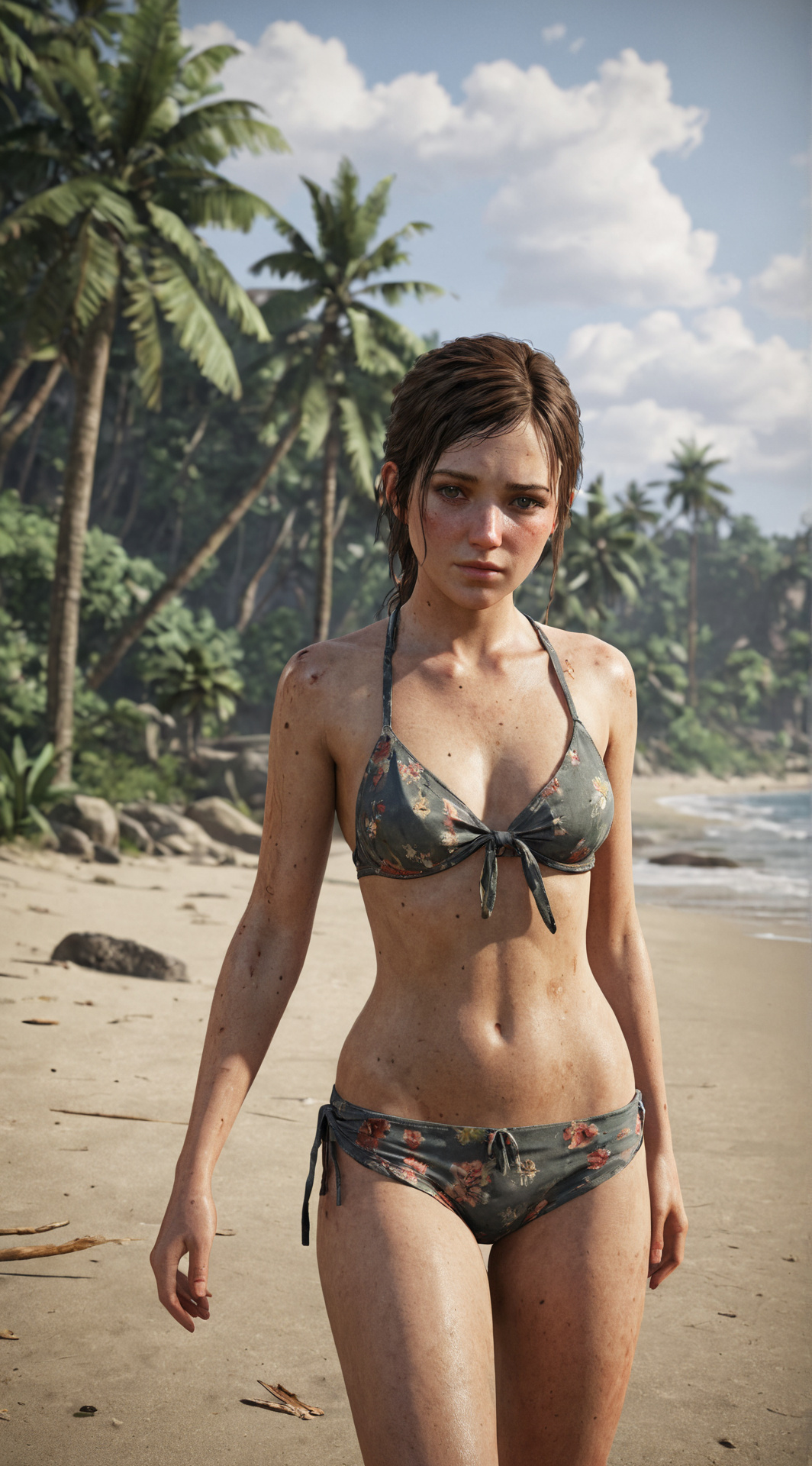 ai character: Ellie on the Beach background