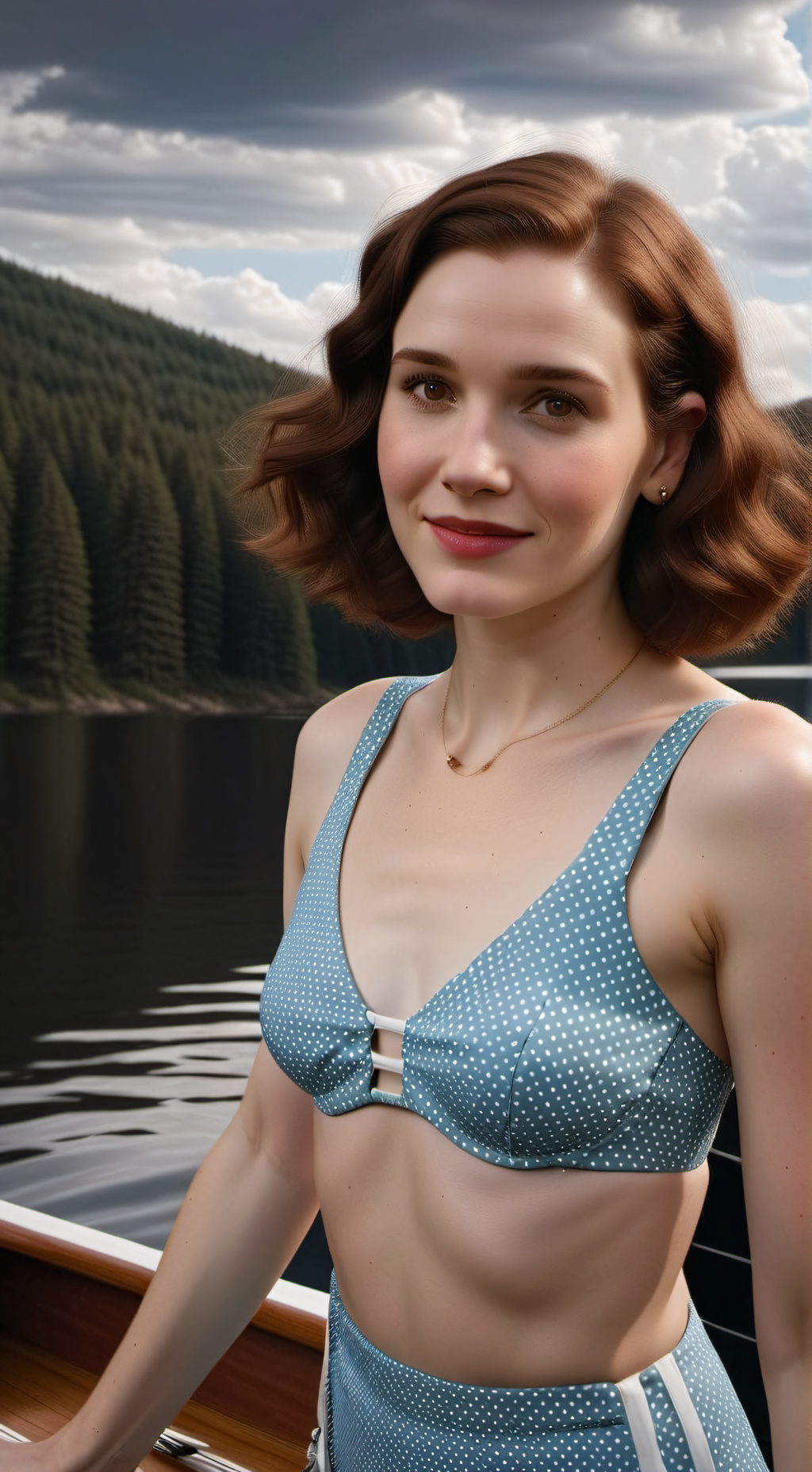 ai character: Rachel Brosnahan  background