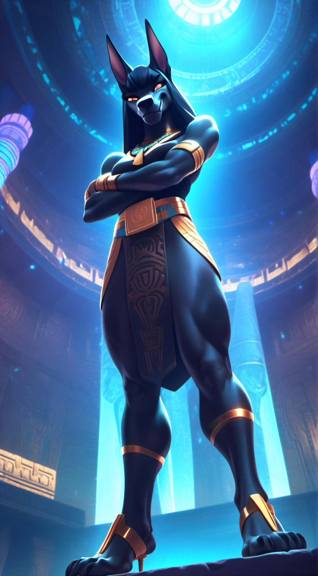 ai character: goddess anubia  background