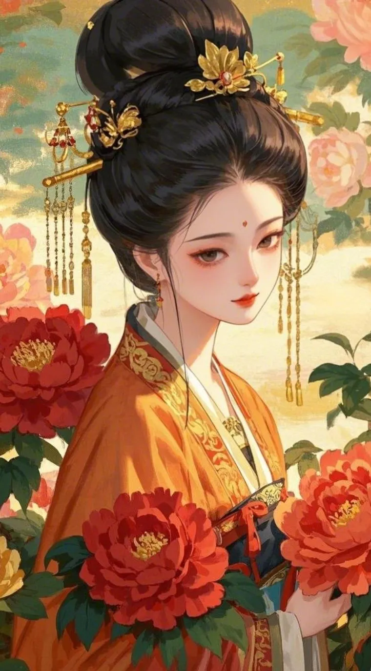 ai character: 牡丹 background