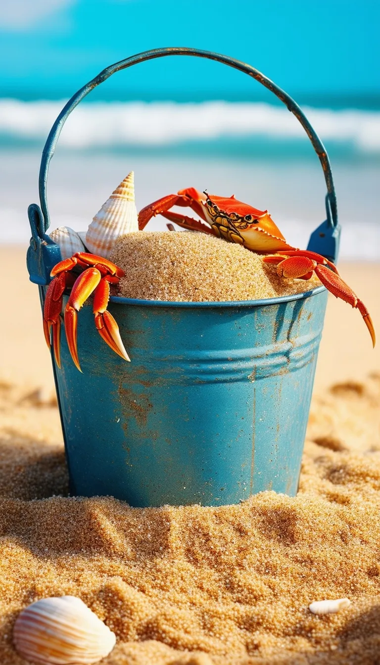 ai character: bucket of sand background