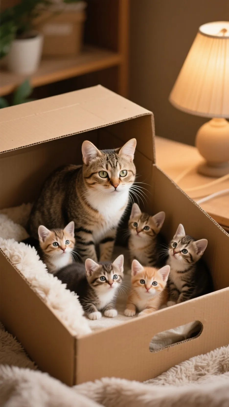 ai character: mama cat and kitts background