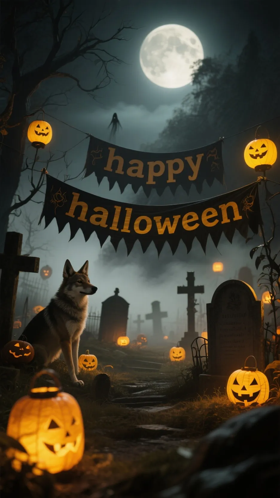 ai character: HAPPY HALLOWEEN 🎃👻 background