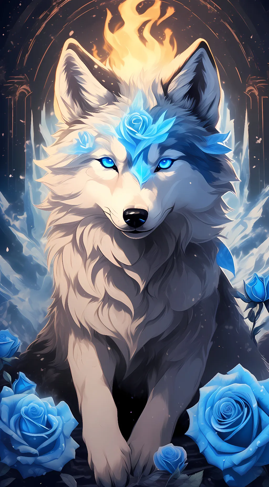 ai character: ice wolf background