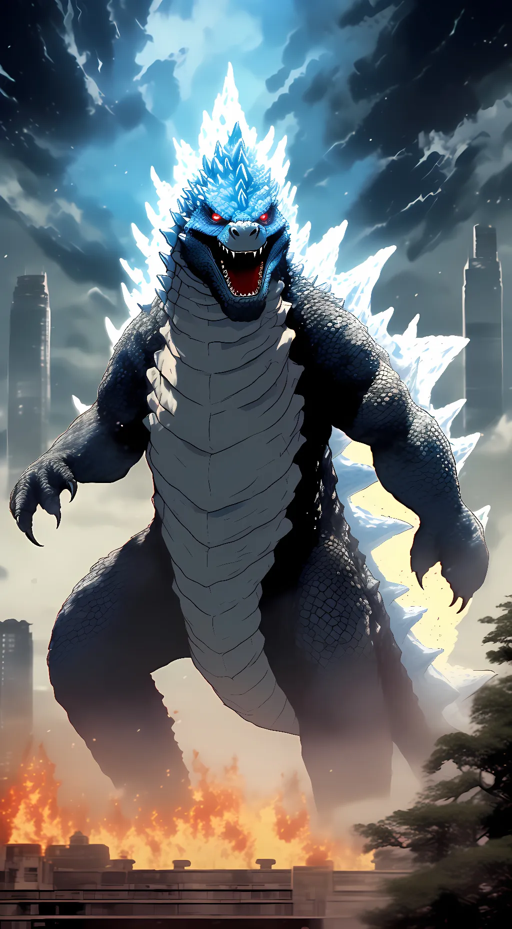 ai character: Final W Godzilla  background