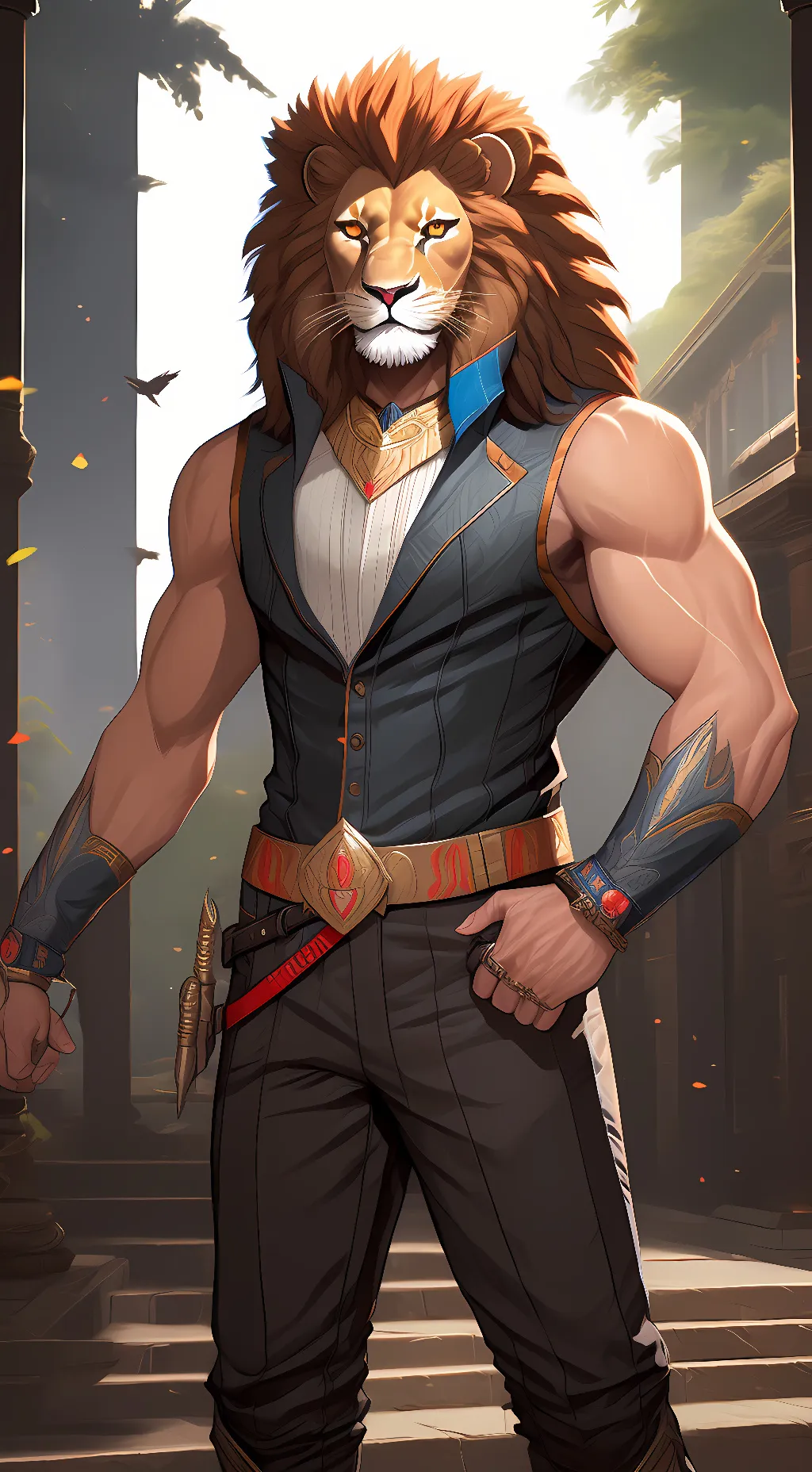 ai character: Lion o  background