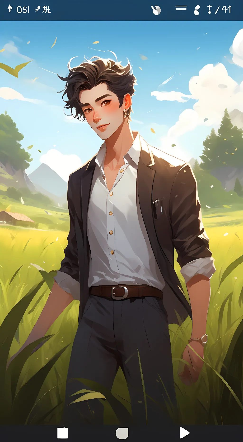 ai character: grass and sun man. background