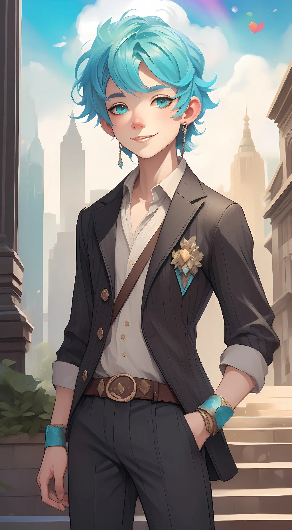 ai character: cyan background