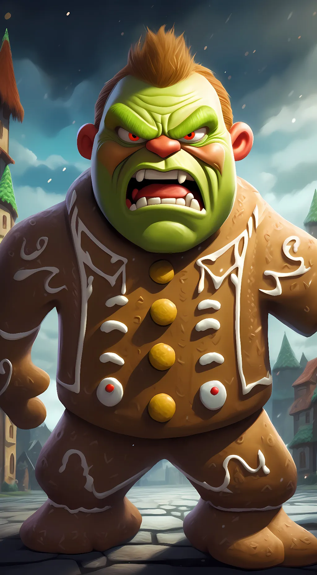 ai character: Angry Gingerbread  background