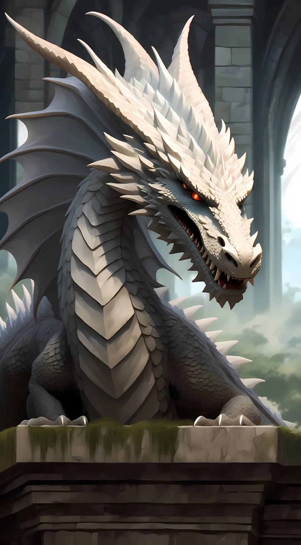ai character: Orion,stone dragon background