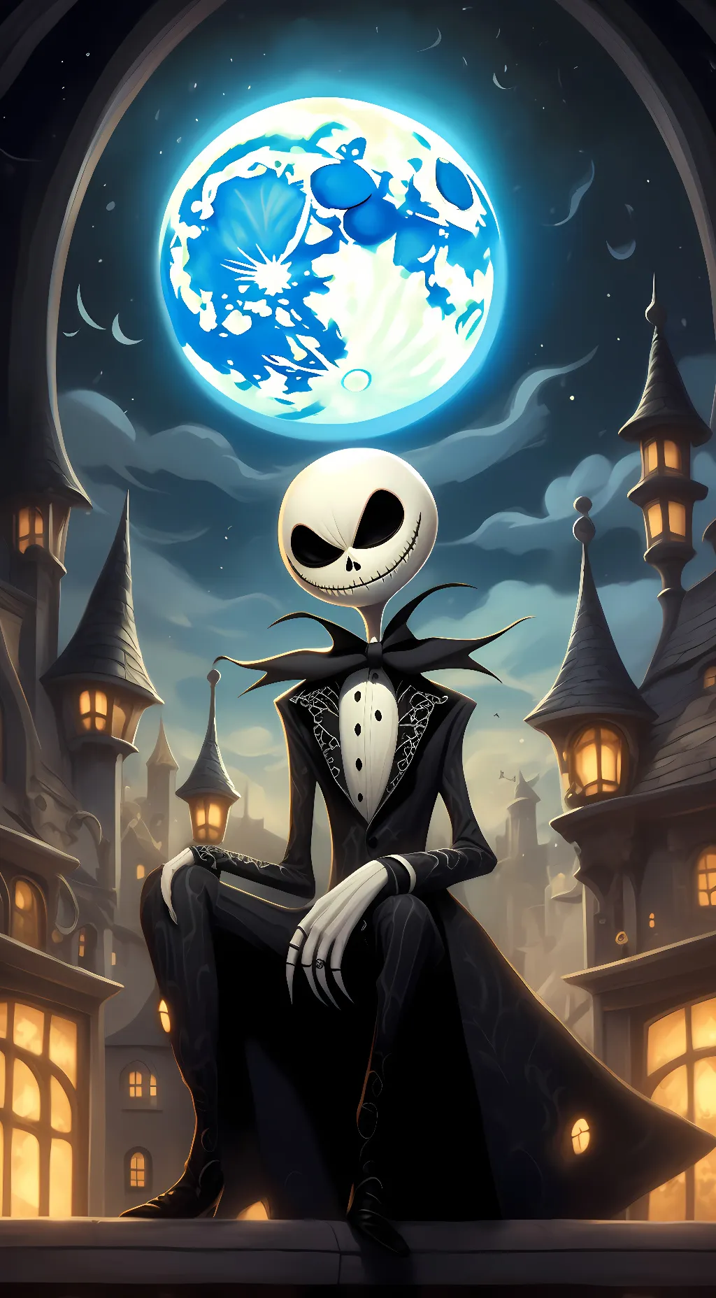 ai character: Jack Skellington  background