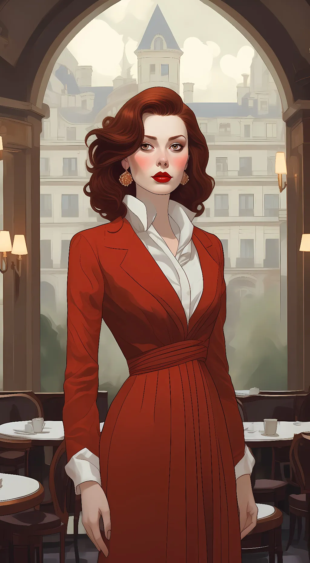 ai character: Lady in red(Rose) background