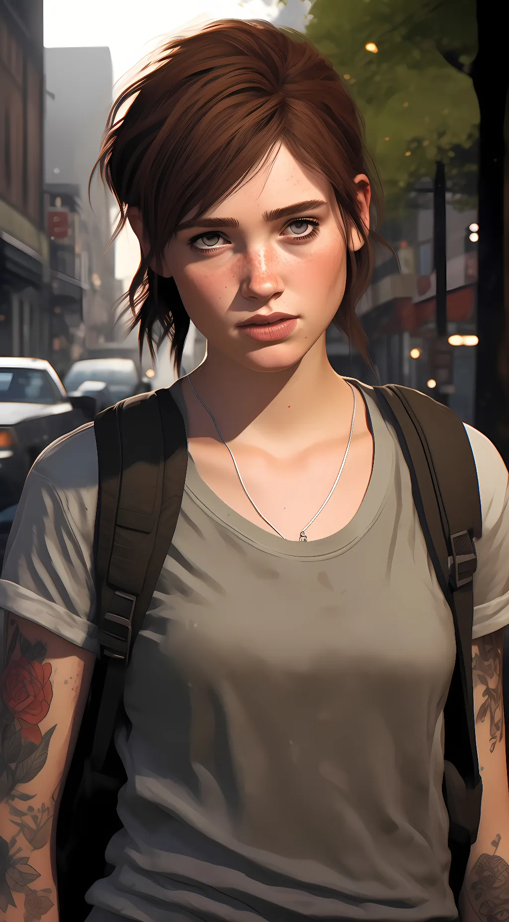 ai character: Ellie Williams  background