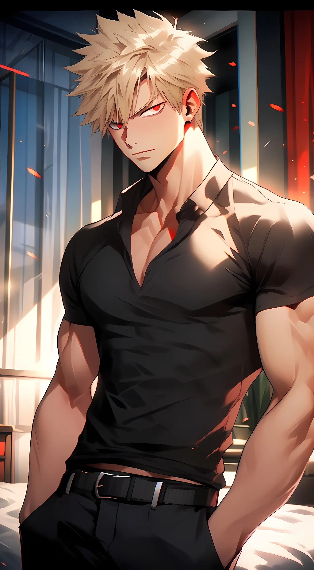 ai character: College Bakugo  background