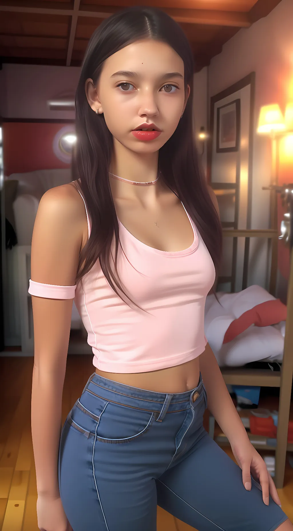 ai character: Mya Bellenie  background