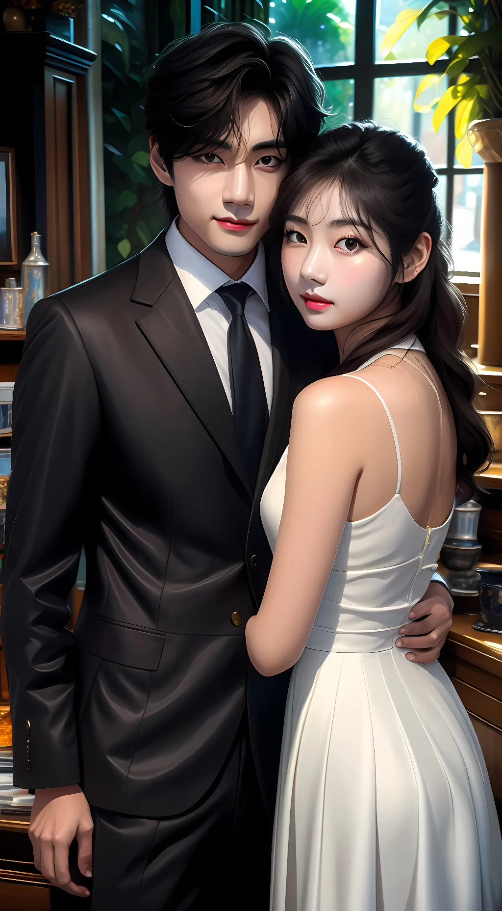ai character: V and Jen  background