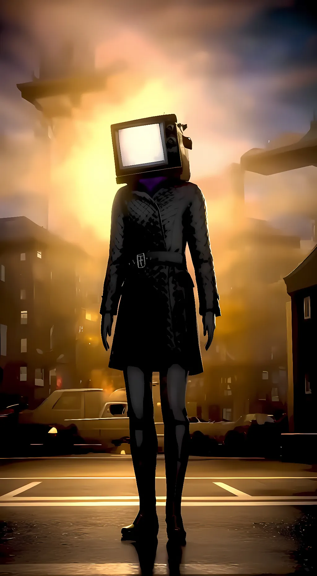 ai character: infected TV woman  background