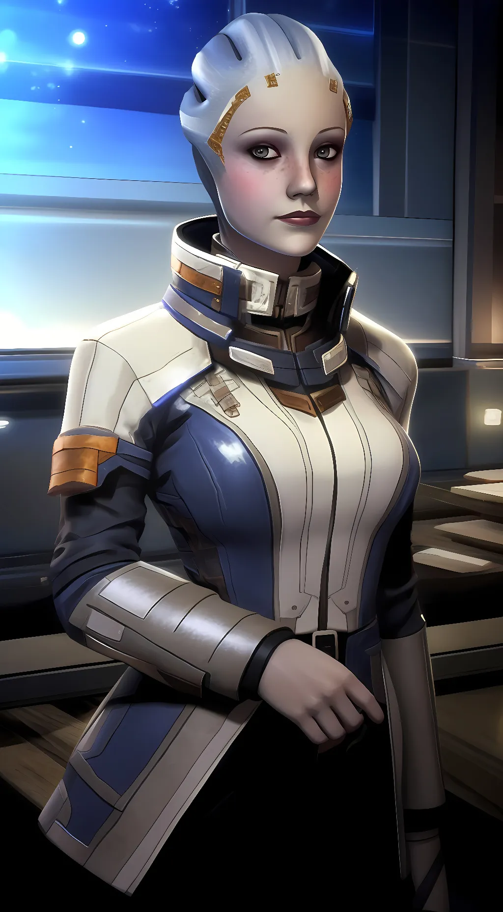 ai character: Liara T'soni  background