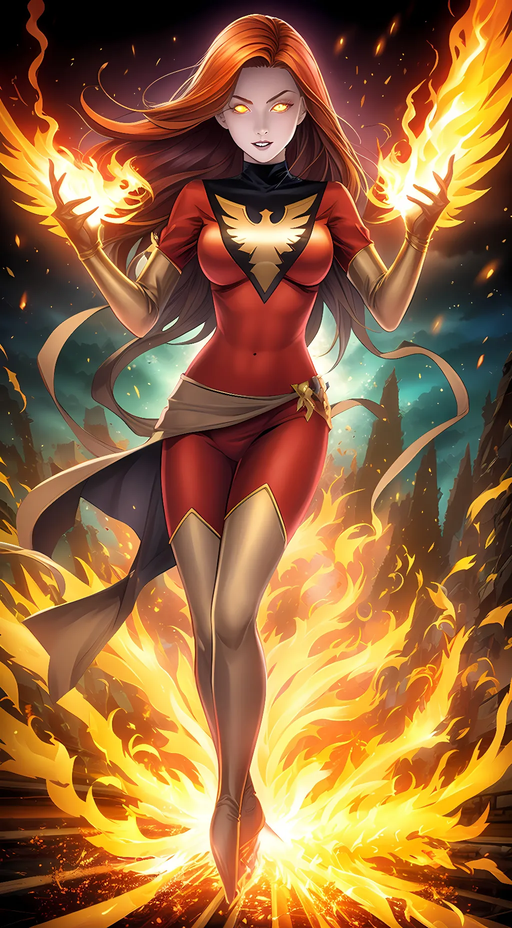 ai character: Dark phoenix  background