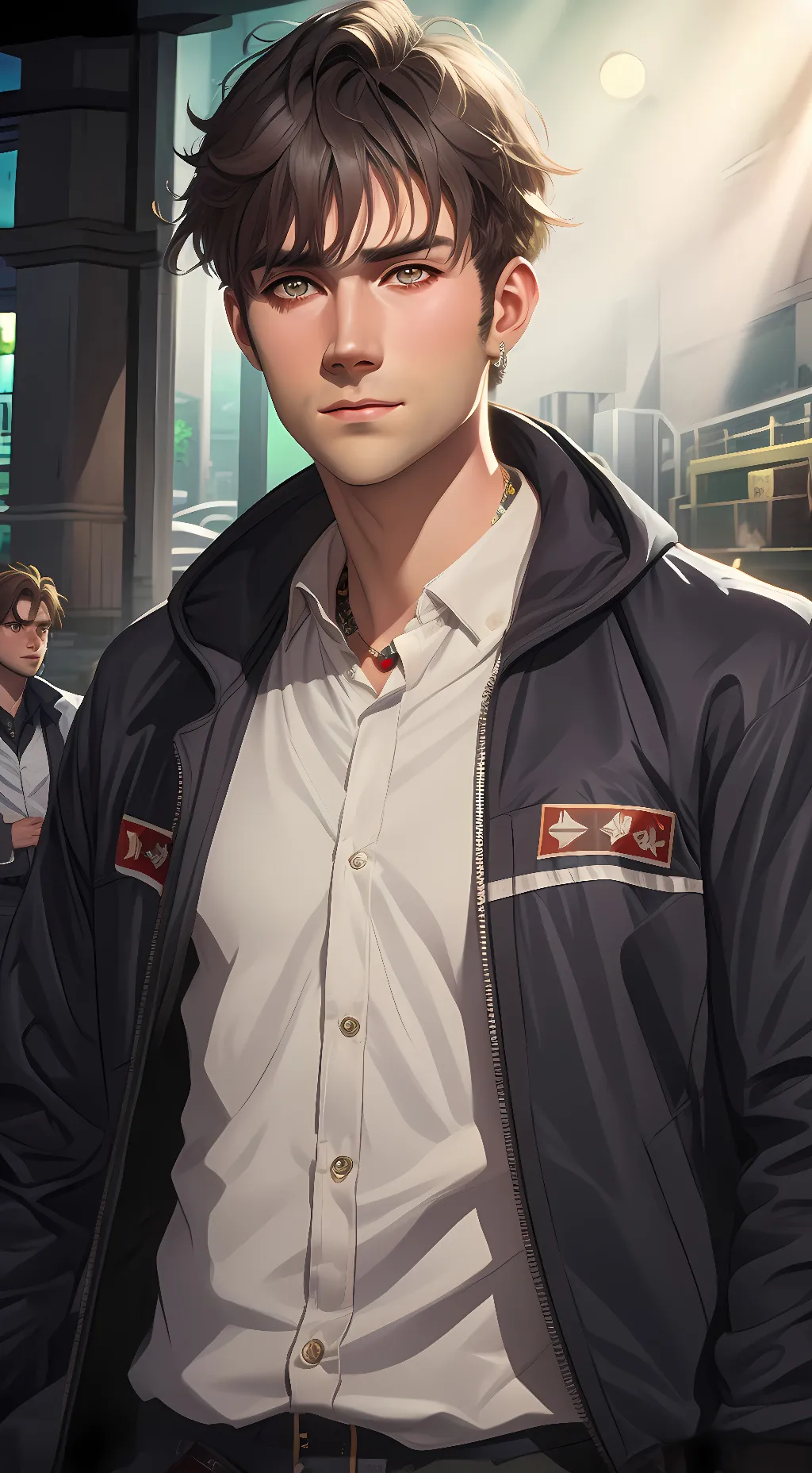 ai character: Damon Albarn  background