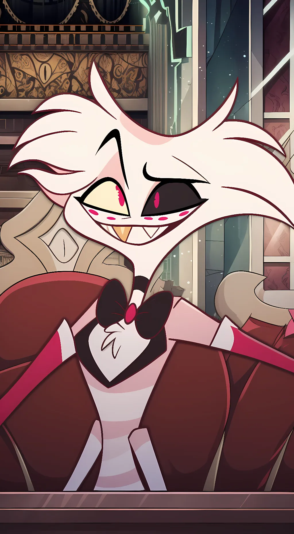 ai character: Angel Dust Hazbin background