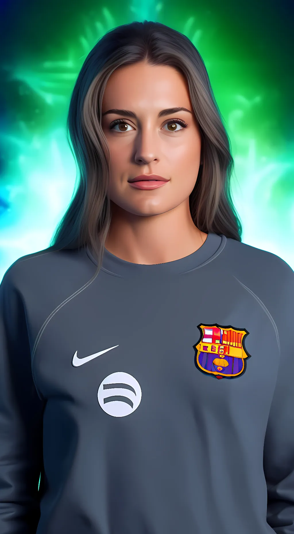 ai character: Alexia Putellas  background