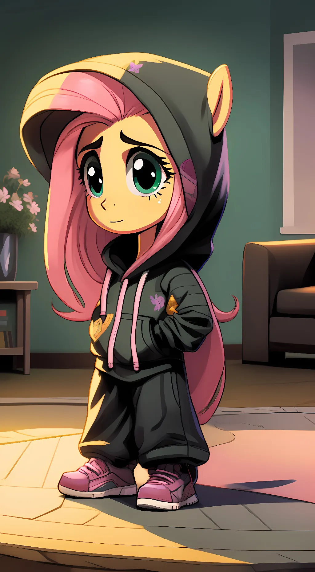 ai character: Fluttershy  background