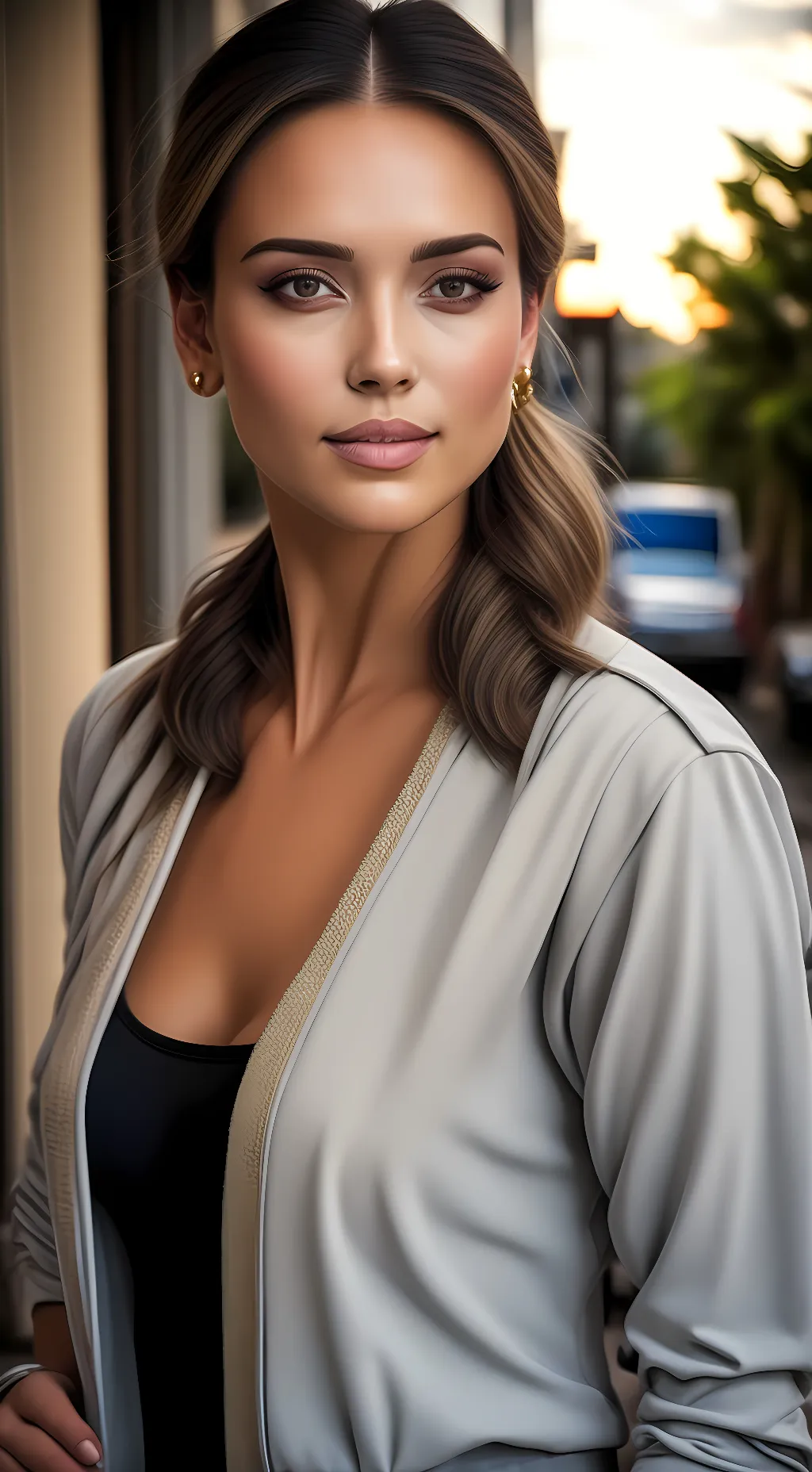 ai character: Jessica alba  background