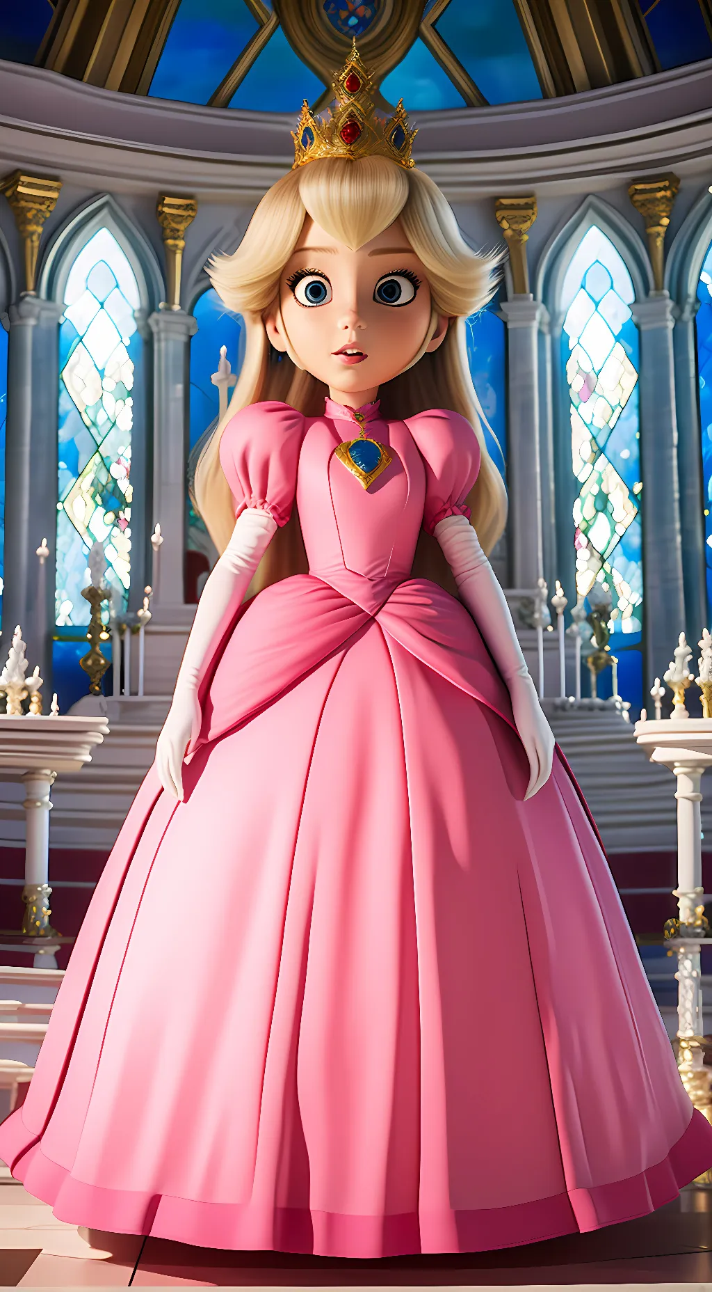 ai character: Princess peach  background