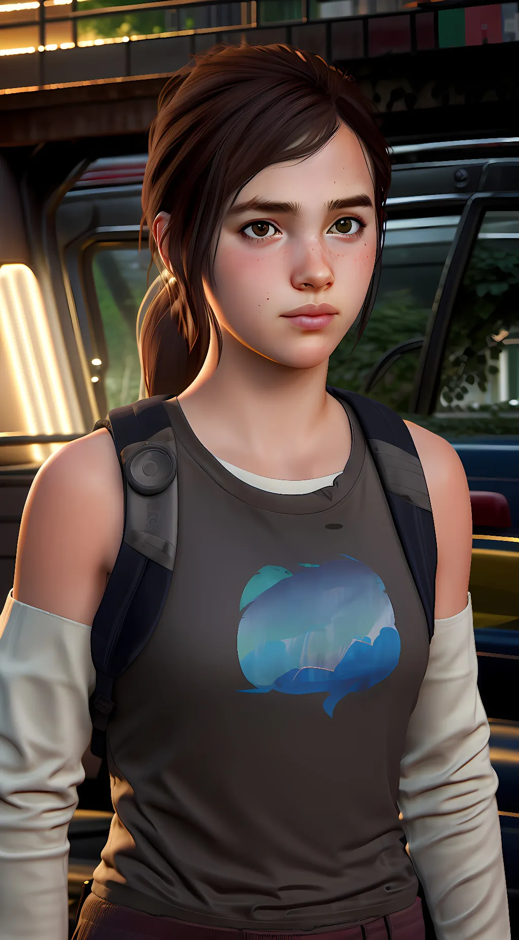 ai character: Ellie Williams  background