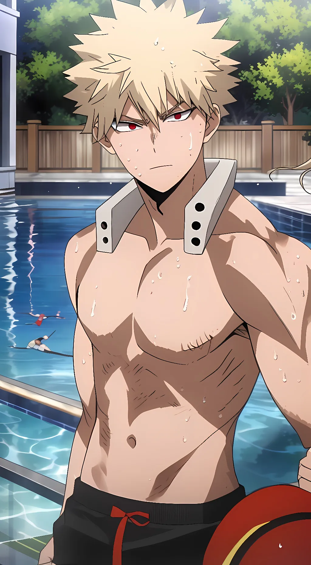 ai character: Bakugo pool party background
