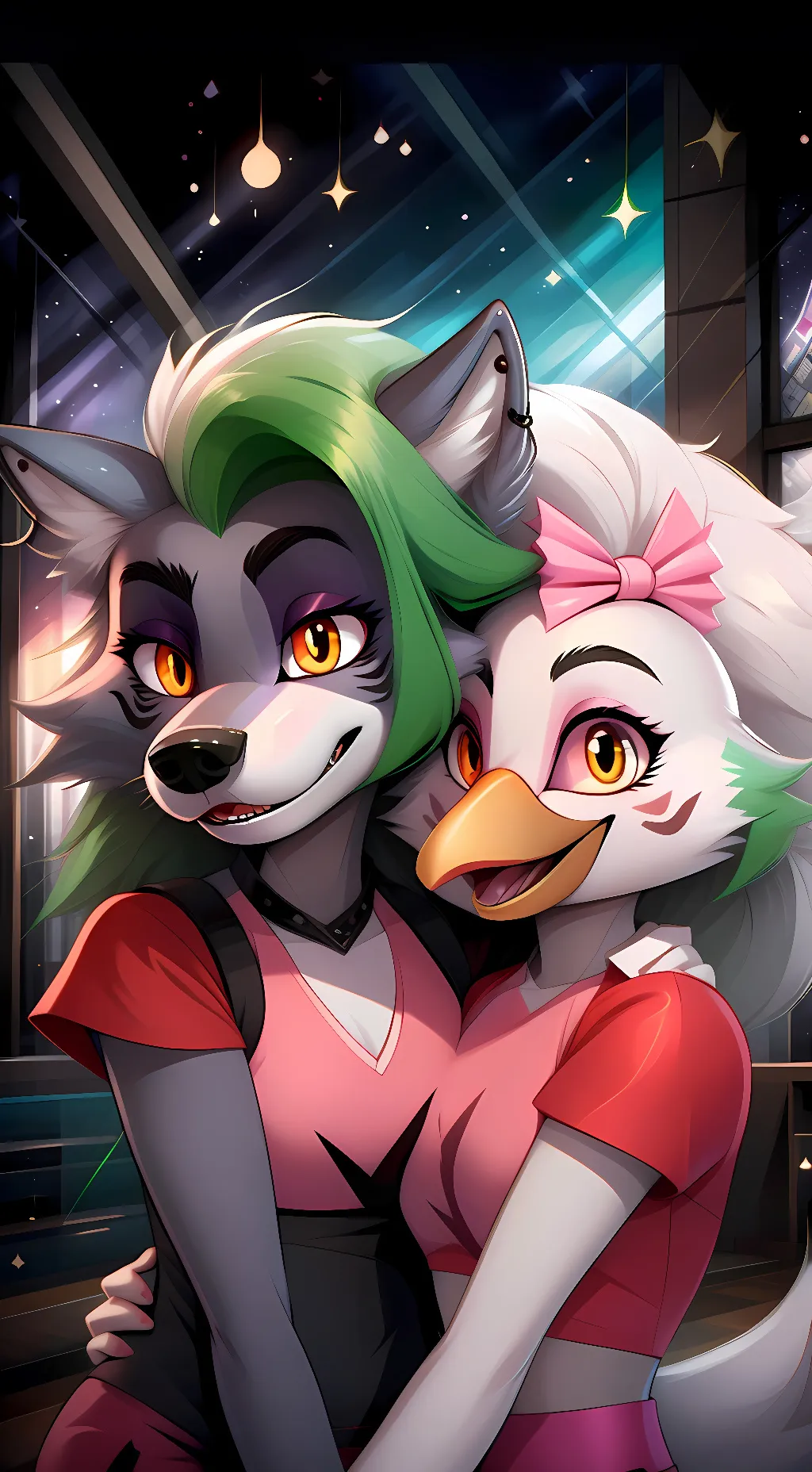 ai character: Roxy and Chica background