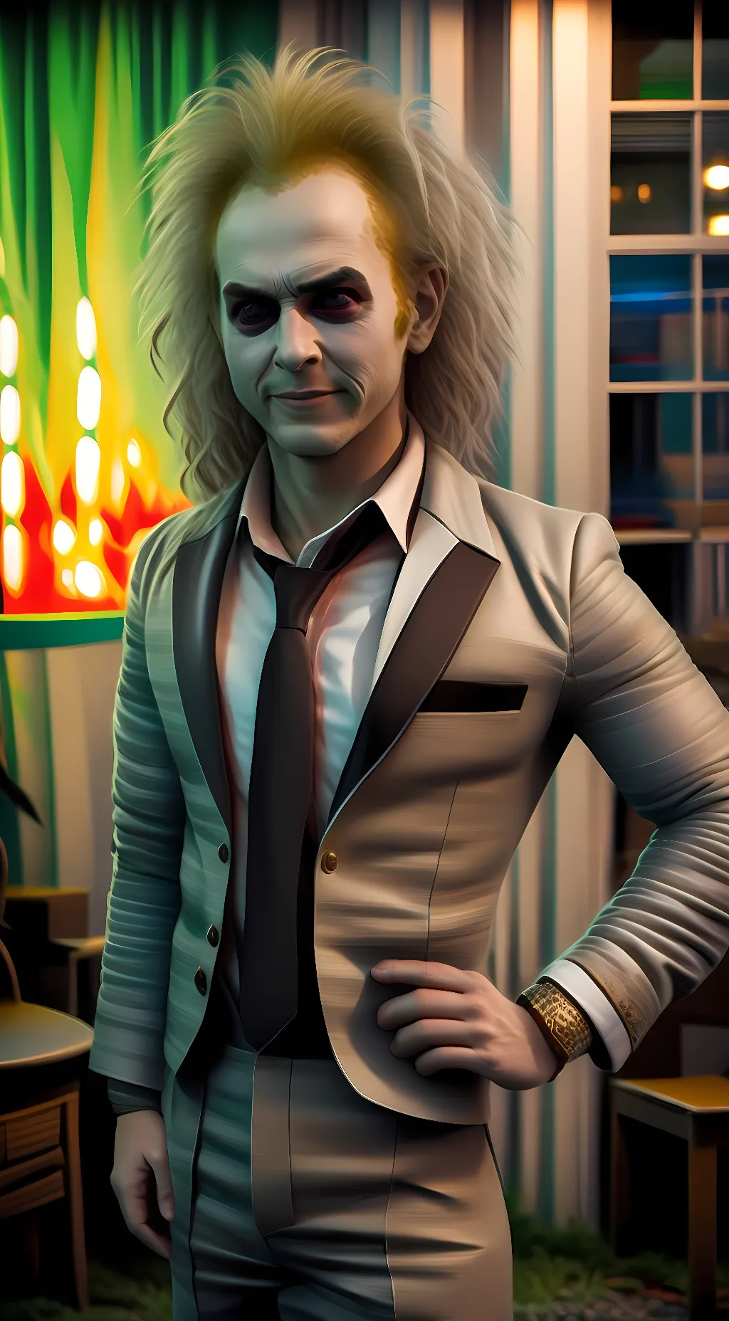 ai character: Beetlejuice  background