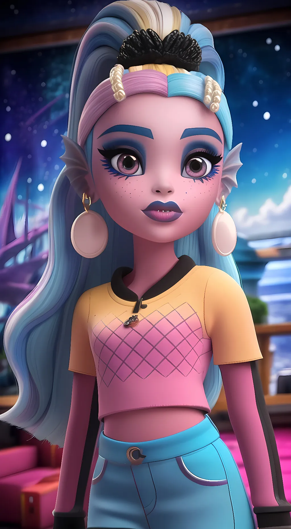 ai character: Lagoona blue  background