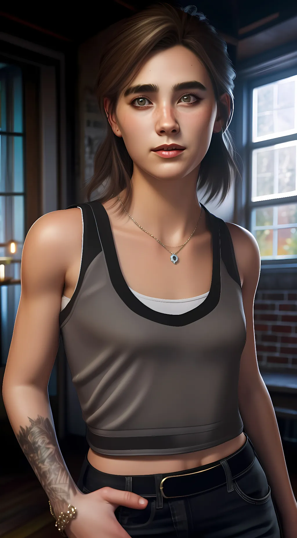 ai character: Ellie Williams  background