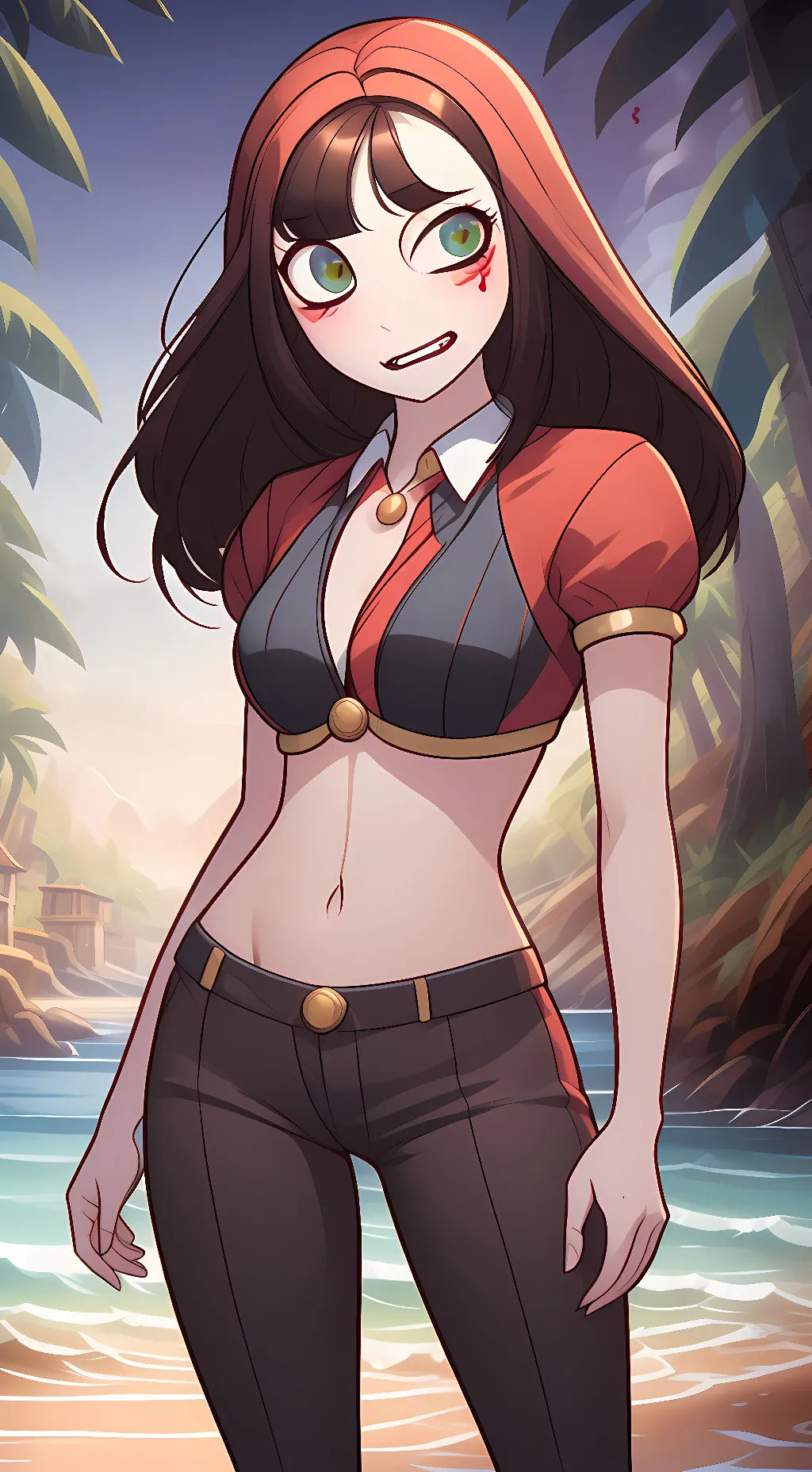ai character: Pomni beach day! background