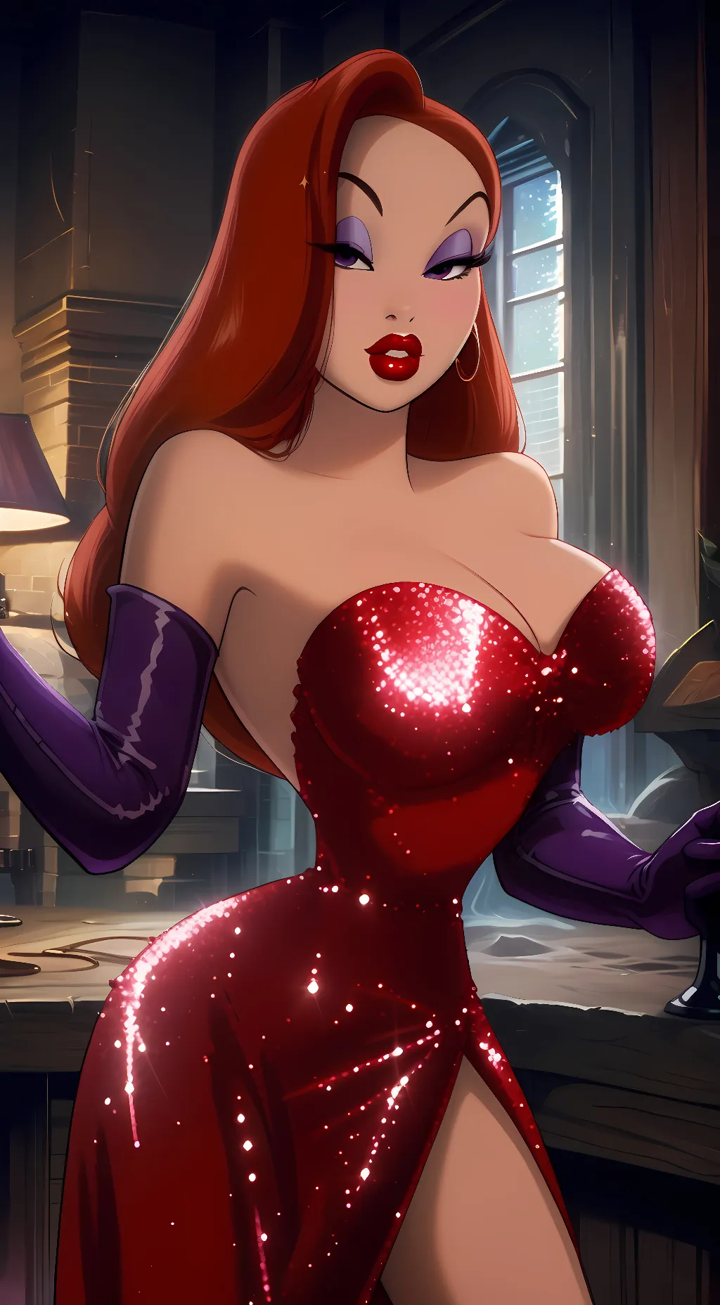 ai character: Jessica Rabbit  background