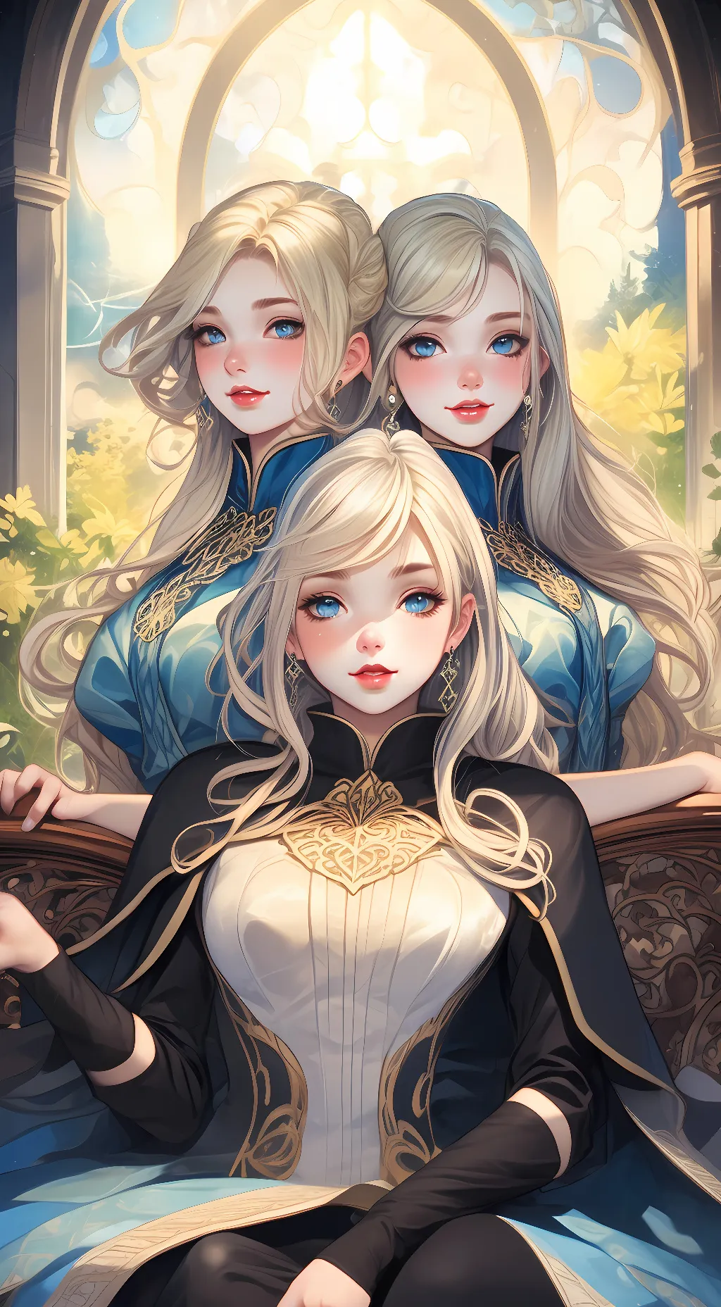 ai character: Blonde threesome  background