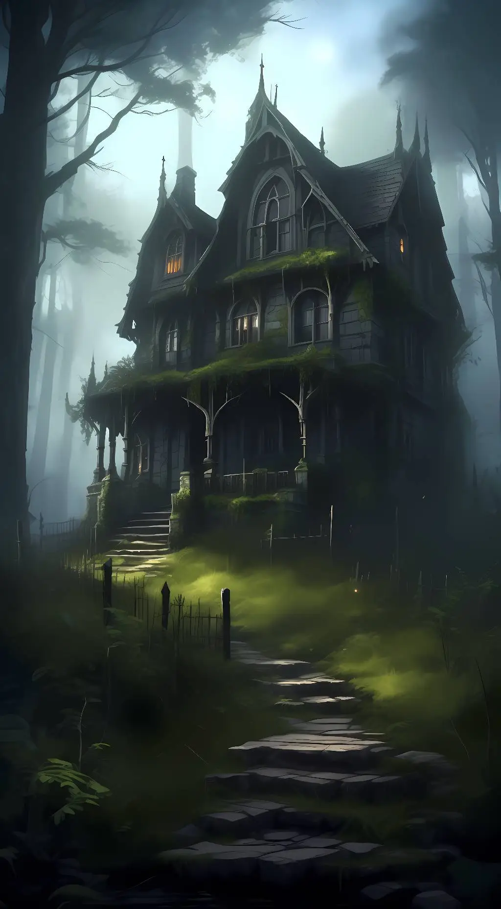 ai character: Overgrown Mansion background