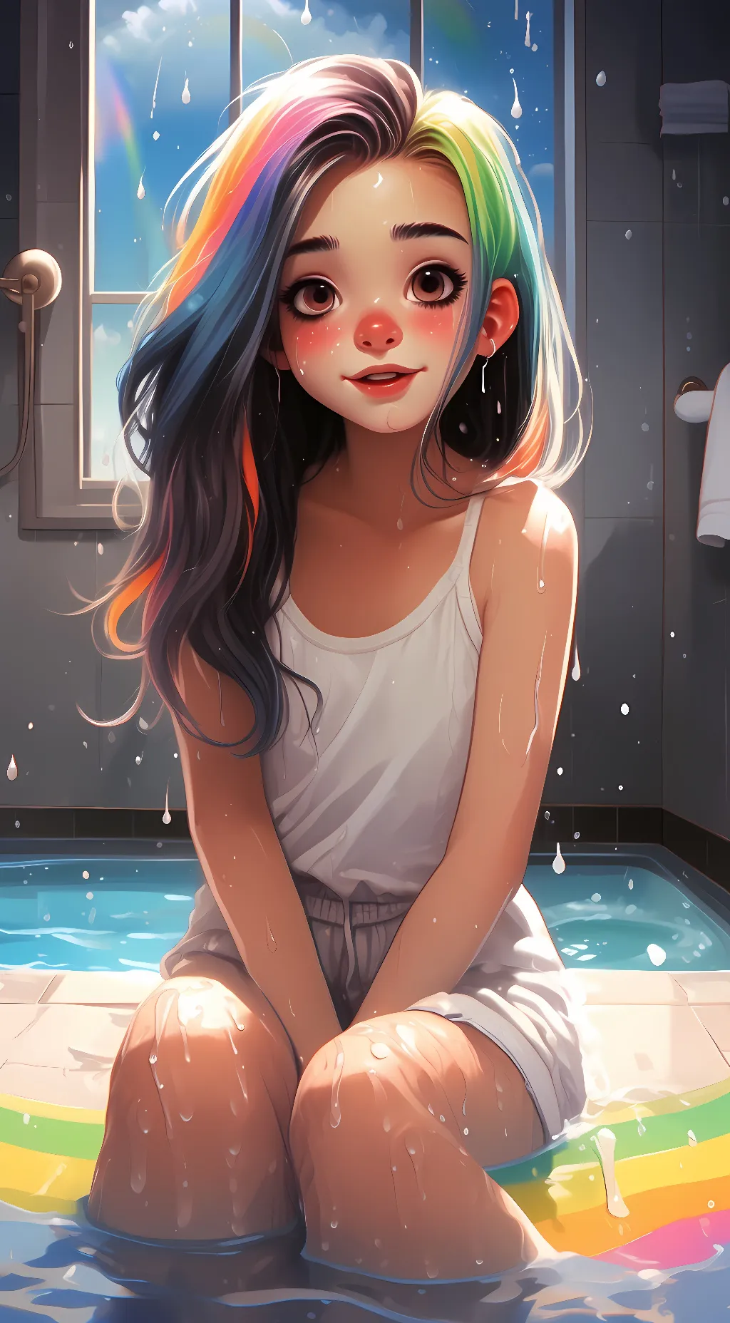 ai character: rainbow background