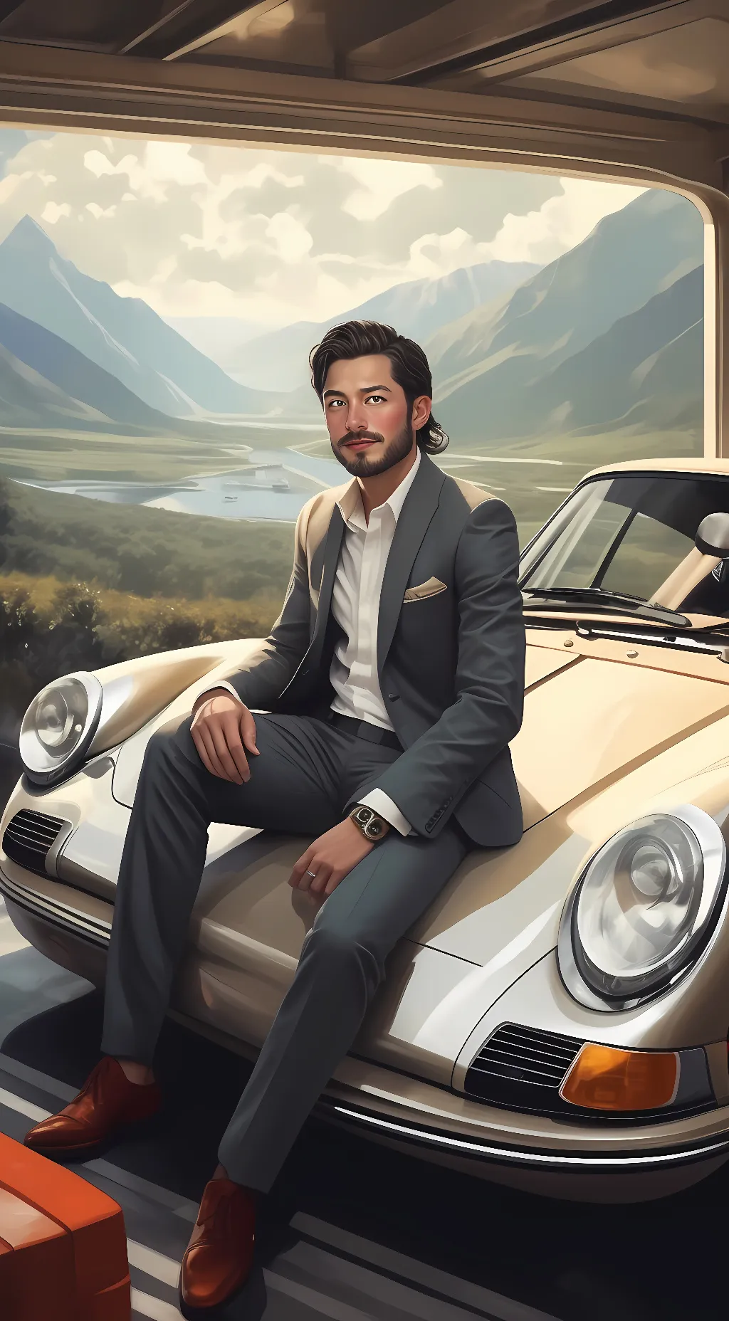 ai character: Rich porche background