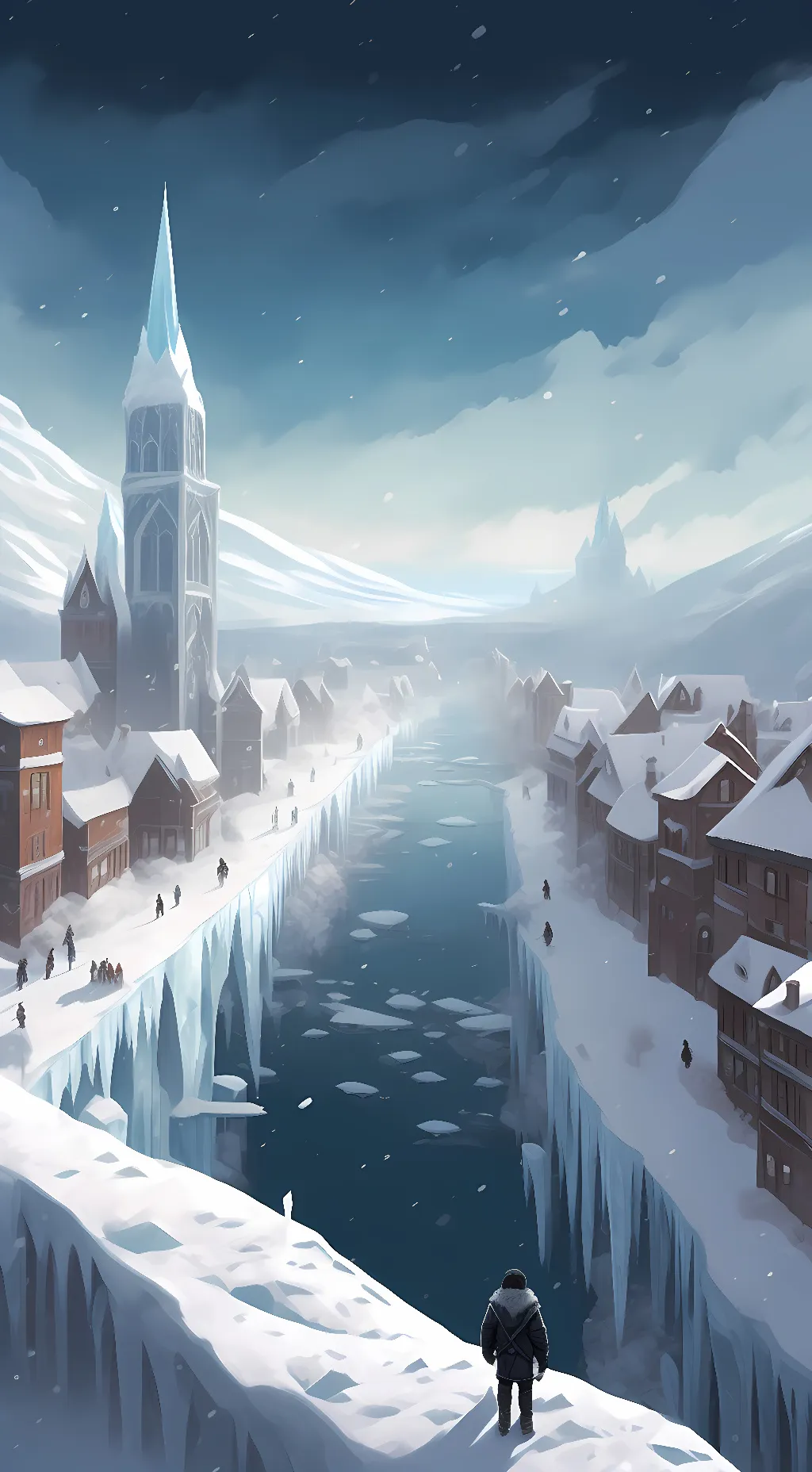ai character: Frozen town background