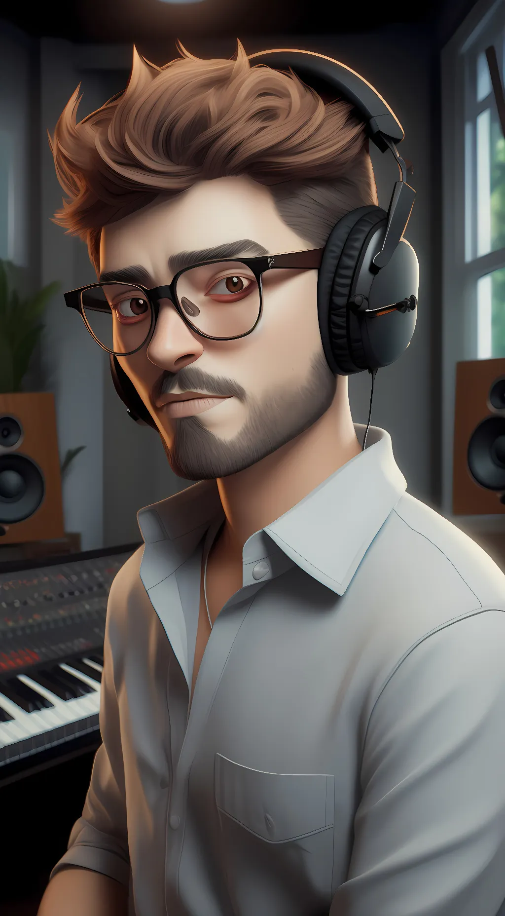 ai character: Mark-music studio background