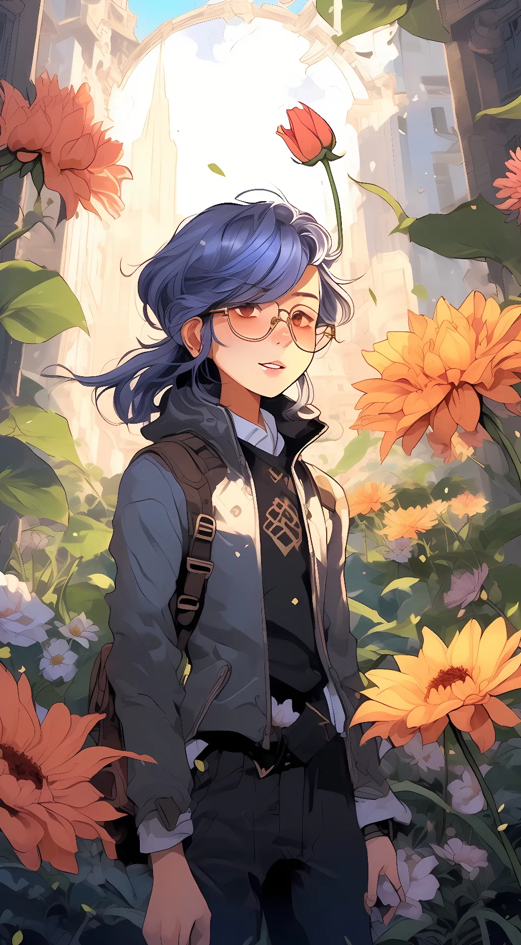 ai character: flower cool background