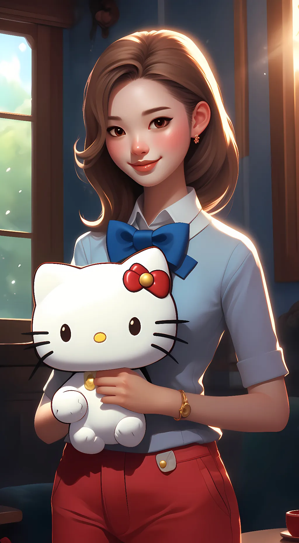 ai character: Hana (hello kitty) background