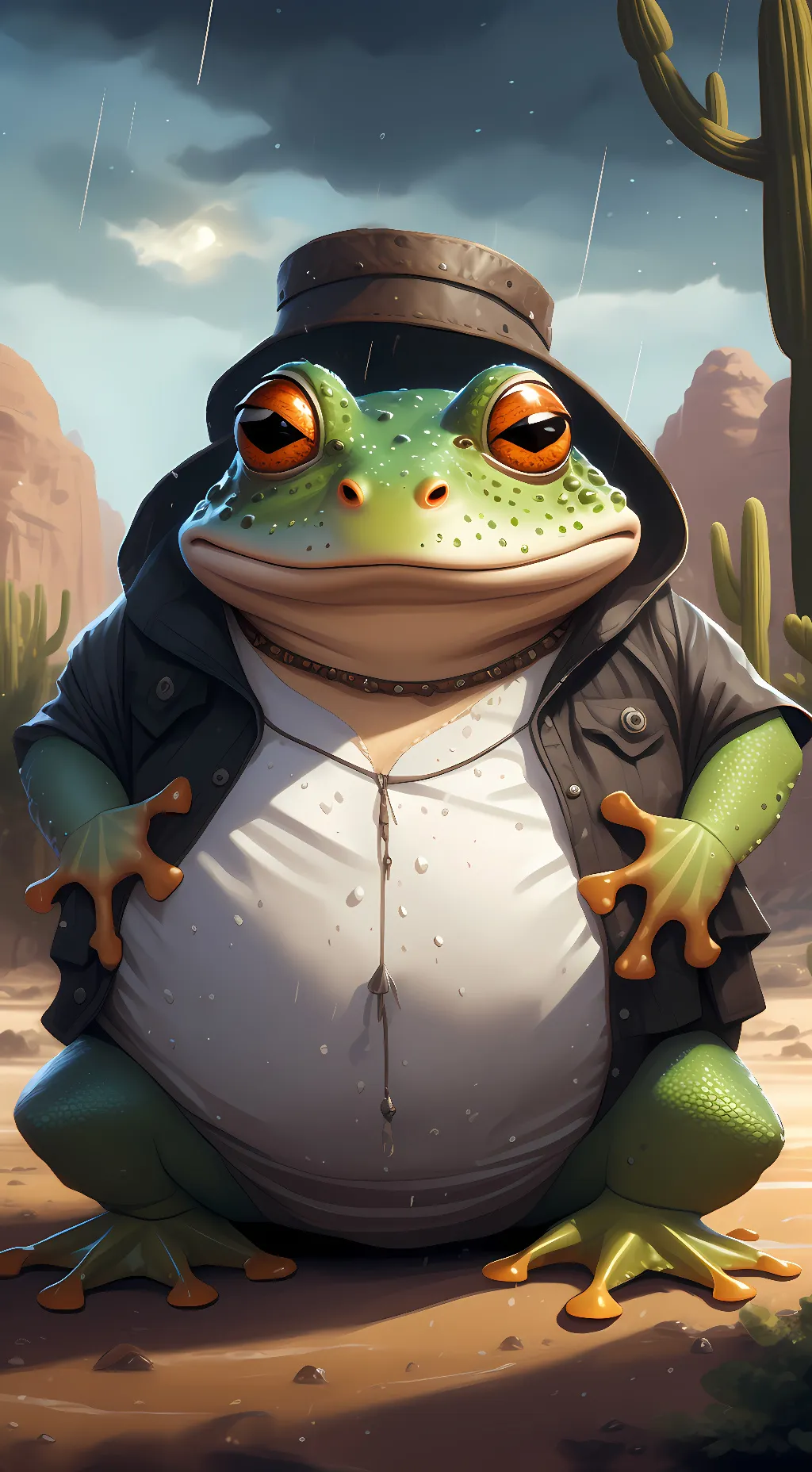 ai character: Angry fat frog background